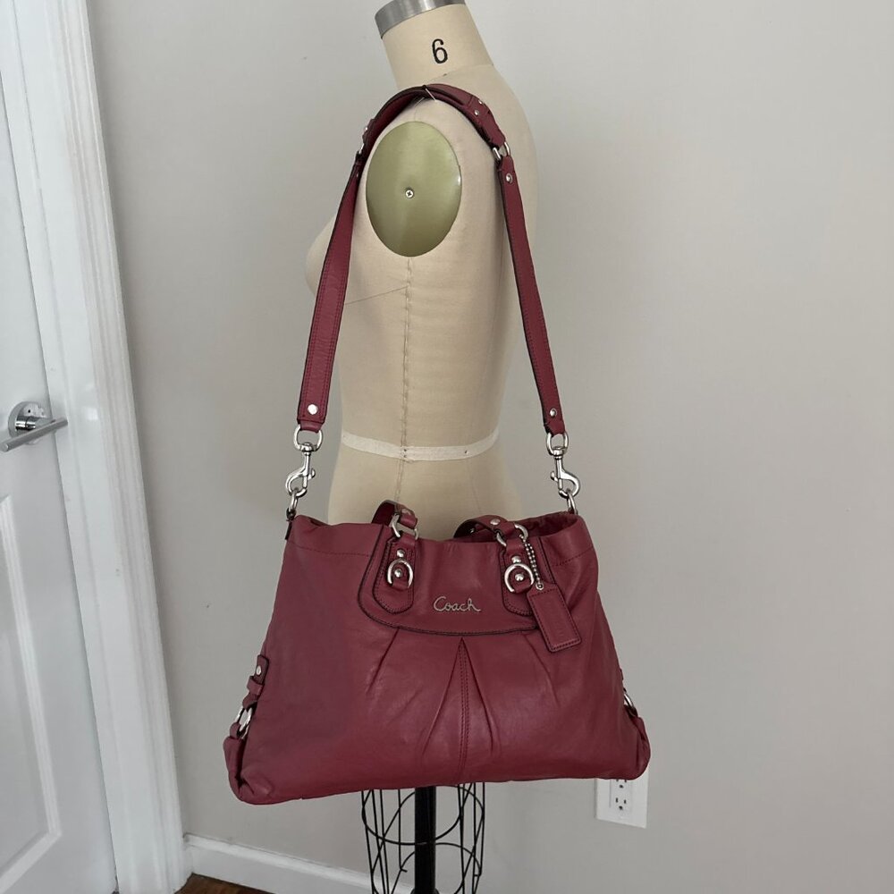 Coach Ashley Pleated Convertible Leather Satchel Mauve with Wallet - Picture 4 of 16